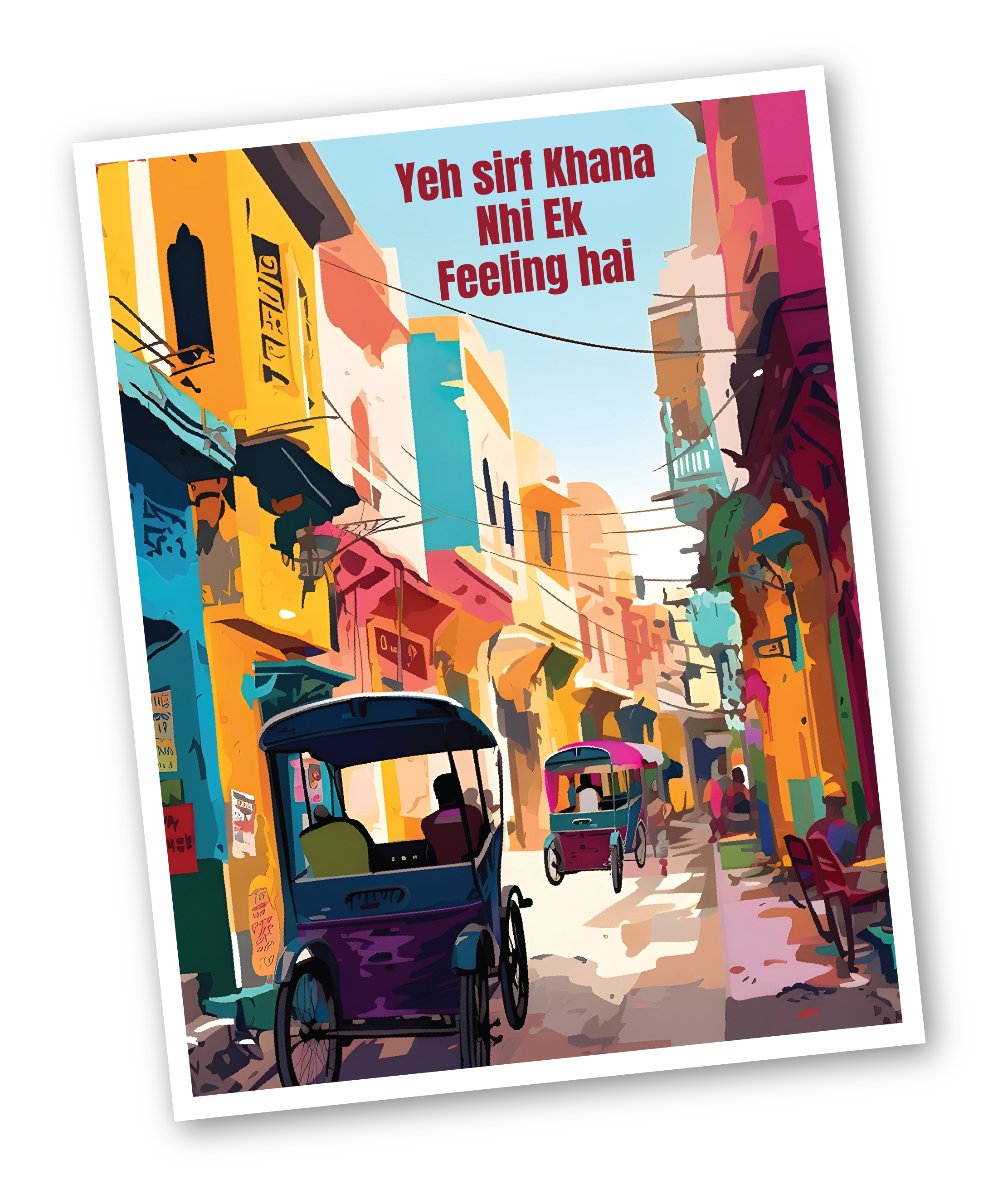 Illustration of a lively Delhi street
